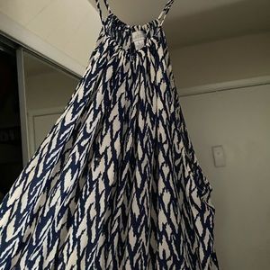 High low maxi dress white and navy blue